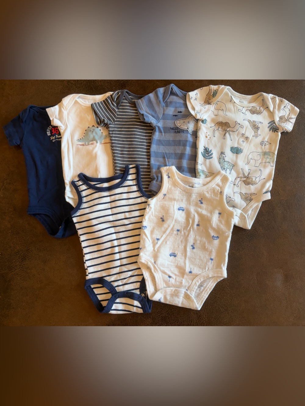 Carter's 0-3 Mo One-Piece Bodysuits in Navy, Blue & White - 7 Pack